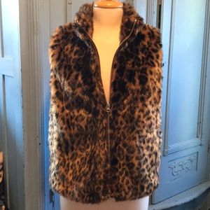 J. Crew faux leopard fur zip front lined vest